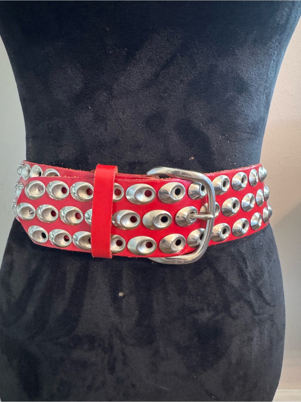 In Transit NYC Y2K Red Leather Studded Belt